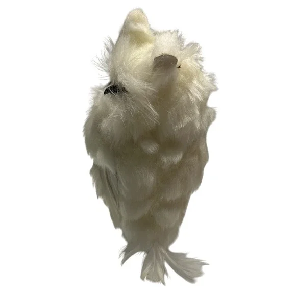 Faux Fur White Snowy Owl Figurine Winter Christmas Decor 5.5-Inch Wire Feet - Picture 3 of 7